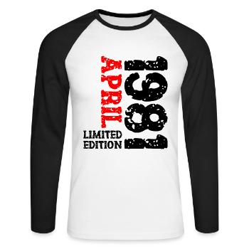 1981 avril édition limitée cadeau d’anniversaire - T-shirt baseball manches longues Homme - blanc/noir - Devant - Nik (191cm)