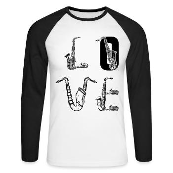 LOVE Saxophone Instrument Saxophonist Saxophone Pl - Unisex Baseballshirt langarm - Weiß/Schwarz - Vorne - Nik (191cm)