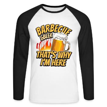 Grillen & Bier - darum bin ich hier - Barbecue - Unisex Baseballshirt langarm - Weiß/Schwarz - Vorne - Nik (191cm)