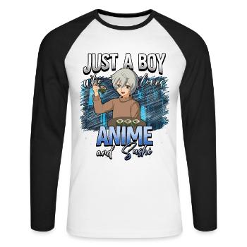 Anime Otaku Weeb - Unisex Long Sleeve Baseball T-Shirt - white/black - Front - Nik (191cm)