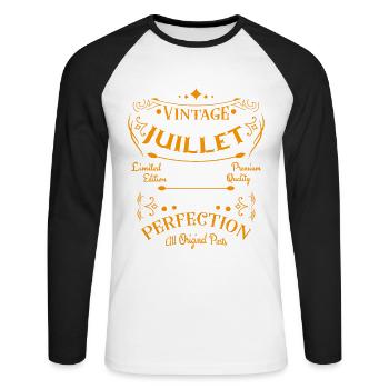 Vintage Geburtstagsgeschenk Vintage Juli 1999 - Unisex Baseballshirt langarm - Weiß/Schwarz - Vorne - Nik (191cm)