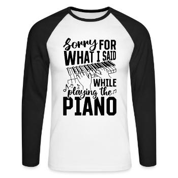 Désolé pour ce que j’ai dit en jouant de la touche du piano - T-shirt baseball manches longues Homme - blanc/noir - Devant - Nik (191cm)