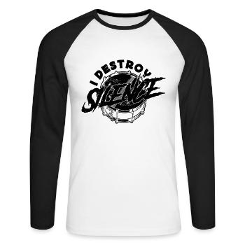 I Destroy SilenceSnare Drum Marching Band Drummer - Unisex Long Sleeve Baseball T-Shirt - white/black - Front - Nik (191cm)