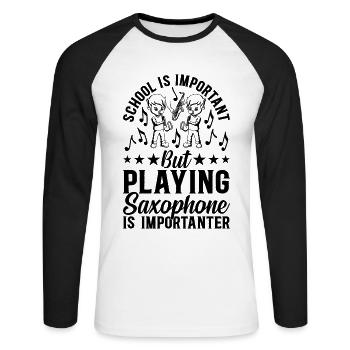 L’école est importante mais jouer du saxophone est important - T-shirt baseball manches longues Homme - blanc/noir - Devant - Nik (191cm)