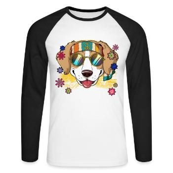 60s 70s Costume Groovy Hippie - Unisex Long Sleeve Baseball T-Shirt - white/black - Front - Nik (191cm)