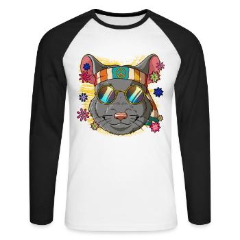 60s 70s Costume Groovy Hippie - Unisex Long Sleeve Baseball T-Shirt - white/black - Front - Nik (191cm)