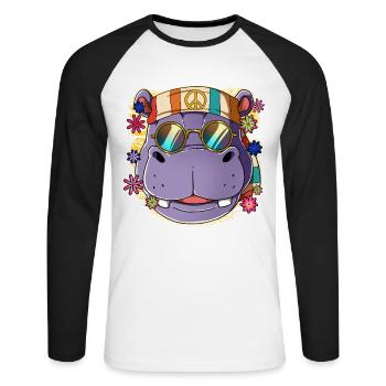 60s 70s Costume Groovy Hippie - T-shirt baseball manches longues Homme - blanc/noir - Devant - Nik (191cm)