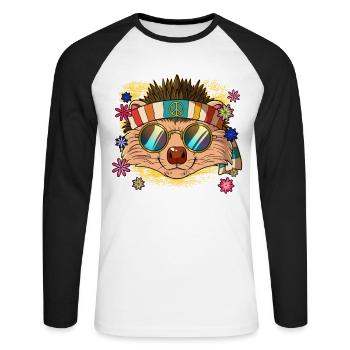 60s 70s Costume Groovy Hippie - Unisex Long Sleeve Baseball T-Shirt - white/black - Front - Nik (191cm)