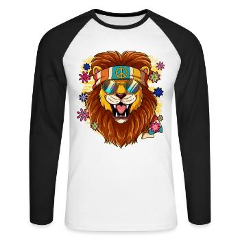 60s 70s Costume Groovy Hippie - T-shirt baseball manches longues Homme - blanc/noir - Devant - Nik (191cm)
