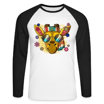 60s 70s Costume Groovy Hippie - T-shirt baseball manches longues Homme - blanc/noir - Devant - Nik (191cm)