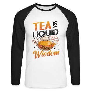 Le thé est une sagesse liquide, les buveurs de thé amateurs de thé - T-shirt baseball manches longues Homme - blanc/noir - Devant - Nik (191cm)