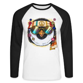 60s 70s Costume Groovy Hippie - T-shirt baseball manches longues Homme - blanc/noir - Devant - Nik (191cm)