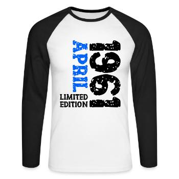 1961 avril édition limitée cadeau d’anniversaire - T-shirt baseball manches longues Homme - blanc/noir - Devant - Nik (191cm)
