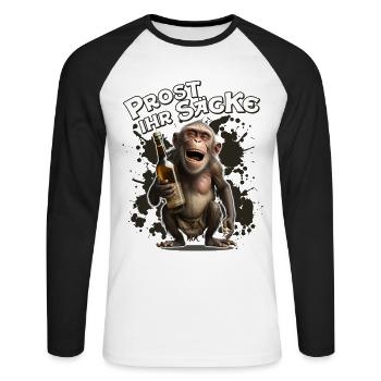 Sprüche Alkohol Prost Ihr Säcke Affe Geschenk - Unisex Baseballshirt langarm - Weiß/Schwarz - Vorne - Nik (191cm)