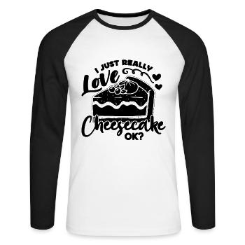 I Just Really Love Baker Desserts Cheesecake Lover - Unisex Baseballshirt langarm - Weiß/Schwarz - Vorne - Nik (191cm)