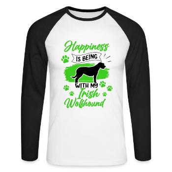 Irish Wolfhound rend Ireland Greyhound heureux - T-shirt baseball manches longues Homme - blanc/noir - Devant - Nik (191cm)