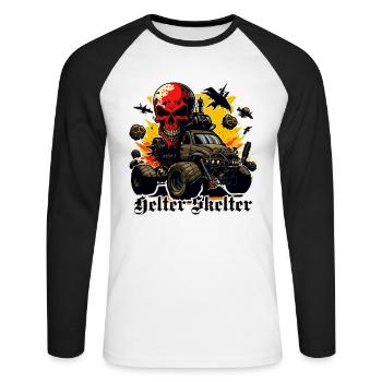 Monster truck avec crâne et plein de destruction - T-shirt baseball manches longues Homme - blanc/noir - Devant - Nik (191cm)