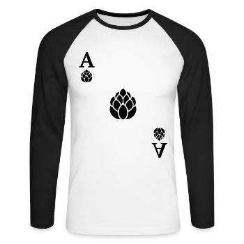 Le houblon est l’atout - Bière - As - Carte à jouer - T-shirt baseball manches longues Homme - blanc/noir - Devant - Nik (191cm)