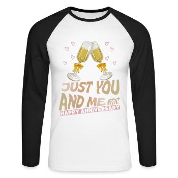 Anniversaire de mariage Anniversaire Dicton - T-shirt baseball manches longues Homme - blanc/noir - Devant - Nik (191cm)