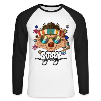 60er 70er Jahre Kostüm Stay Groovy Hippie - Unisex Baseballshirt langarm - Weiß/Schwarz - Vorne - Nik (191cm)