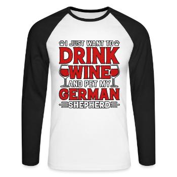 Je veux juste boire du vin et caresser mon berger - T-shirt baseball manches longues Homme - blanc/noir - Devant - Nik (191cm)