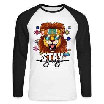 60er 70er Jahre Kostüm Stay Groovy Hippie - Unisex Baseballshirt langarm - Weiß/Schwarz - Vorne - Nik (191cm)
