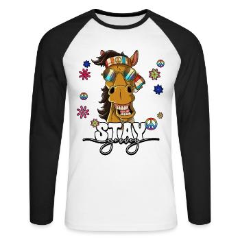 60er 70er Jahre Kostüm Stay Groovy Hippie - Unisex Baseballshirt langarm - Weiß/Schwarz - Vorne - Nik (191cm)
