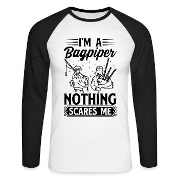Je suis un joueur de cornemuse Rien ne me fait peur Joueur de cornemuse Cornemuse - T-shirt baseball manches longues Homme - blanc/noir - Devant - Nik (191cm)