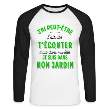 Jardin Cadeau pour Jardinier Potager Rigolo Humour - T-shirt baseball manches longues Homme - blanc/noir - Devant - Nik (191cm)