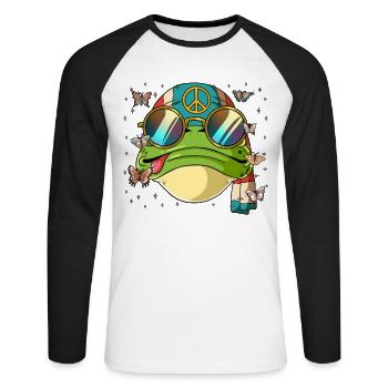60s 70s Costume Groovy Hippie - T-shirt baseball manches longues Homme - blanc/noir - Devant - Nik (191cm)