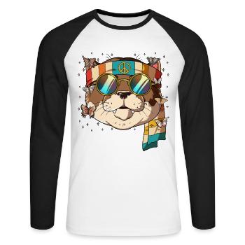 60s 70s Costume Groovy Hippie - T-shirt baseball manches longues Homme - blanc/noir - Devant - Nik (191cm)