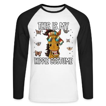 Costume des années 60 des années 70 Ceci est mon costume hippie - T-shirt baseball manches longues Homme - blanc/noir - Devant - Nik (191cm)