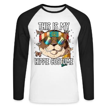 Costume des années 60 des années 70 Ceci est mon costume hippie - T-shirt baseball manches longues Homme - blanc/noir - Devant - Nik (191cm)