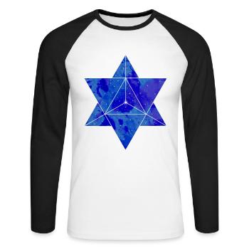 Merkaba - Night Image - Stars - Sacred Geometry - Unisex Long Sleeve Baseball T-Shirt - white/black - Front - Nik (191cm)