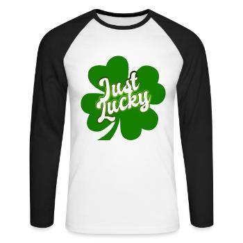 St Patricks Day - Just Lucky - Shamrock - Unisex Baseballshirt langarm - Weiß/Schwarz - Vorne - Nik (191cm)