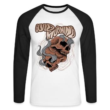 Vintage Skull Totenkopf Spruch Good-Morning - Unisex Baseballshirt langarm - Weiß/Schwarz - Vorne - Nik (191cm)