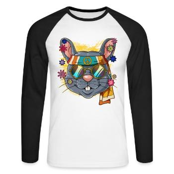 60er 70er Jahre Kostüm Groovy Hippie - Unisex Baseballshirt langarm - Weiß/Schwarz - Vorne - Nik (191cm)