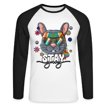 60er 70er Jahre Kostüm Stay Groovy Hippie - Unisex Baseballshirt langarm - Weiß/Schwarz - Vorne - Nik (191cm)