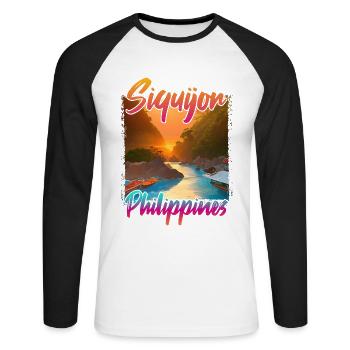 Siquijor Sonnenuntergang - Unisex Baseballshirt langarm - Weiß/Schwarz - Vorne - Nik (191cm)