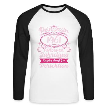 Prinzessin seit 1961 Geburtstag 1961 - Unisex Baseballshirt langarm - Weiß/Schwarz - Vorne - Nik (191cm)