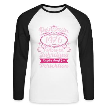 Prinzessin seit 1976 Geburtstag 1976 - Unisex Baseballshirt langarm - Weiß/Schwarz - Vorne - Nik (191cm)