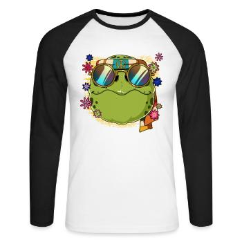 60s 70s Costume Groovy Hippie - T-shirt baseball manches longues Homme - blanc/noir - Devant - Nik (191cm)