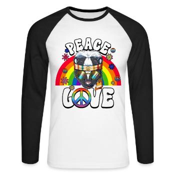 60s 70s Costume Peace Love Hippie - T-shirt baseball manches longues Homme - blanc/noir - Devant - Nik (191cm)