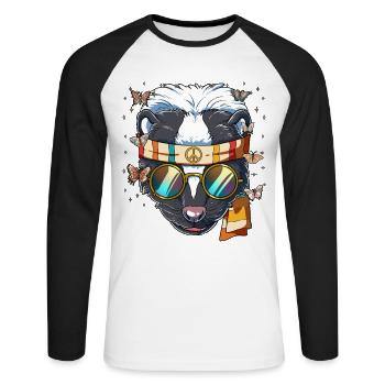 60s 70s Costume Groovy Hippie - T-shirt baseball manches longues Homme - blanc/noir - Devant - Nik (191cm)