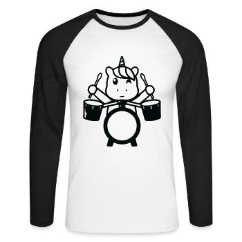 Unicorn Drummer Unicorn Drum Player - Unisex Long Sleeve Baseball T-Shirt - white/black - Front - Nik (191cm)