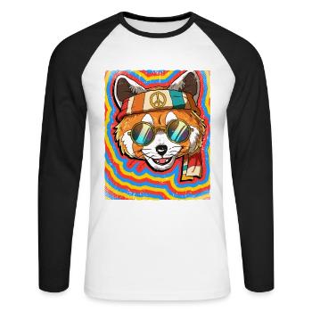 Hippie Red Panda Psychedelic Trippy - Unisex Long Sleeve Baseball T-Shirt - white/black - Front - Nik (191cm)
