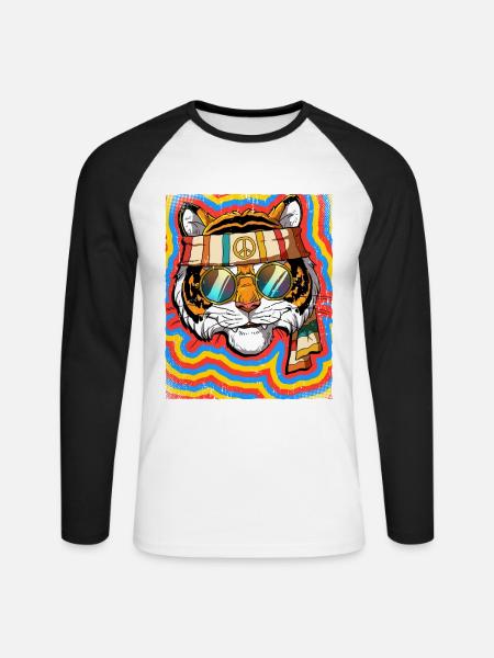 Hippie Tiger Psychedelisch Trippy - Unisex Baseballshirt langarm - Weiß/Schwarz