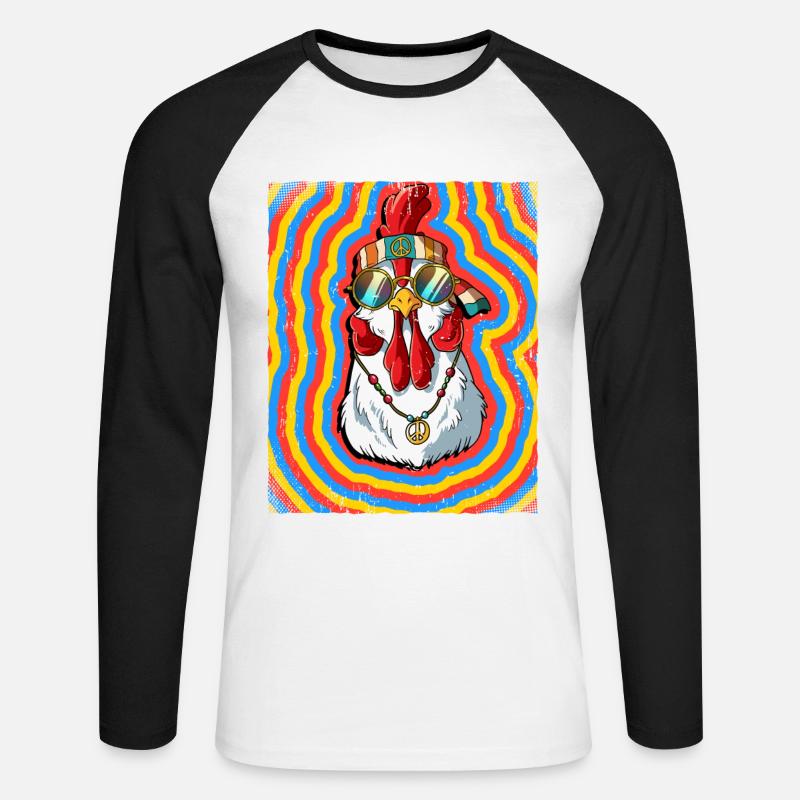 Hippie Huhn Psychedelisch Trippy - Unisex Baseballshirt langarm - Weiß/Schwarz