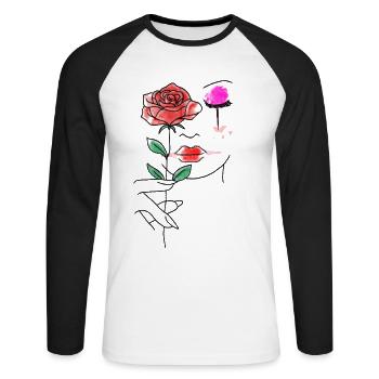Clowncore Aesthetic Red Rose - Unisex Long Sleeve Baseball T-Shirt - white/black - Front - Nik (191cm)