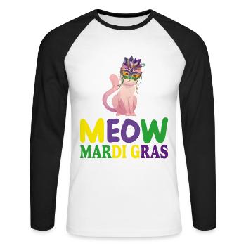 MEOW MARDI GRAS, FUNNY GIFT FOR GIRLS - T-shirt baseball manches longues Homme - blanc/noir - Devant - Nik (191cm)